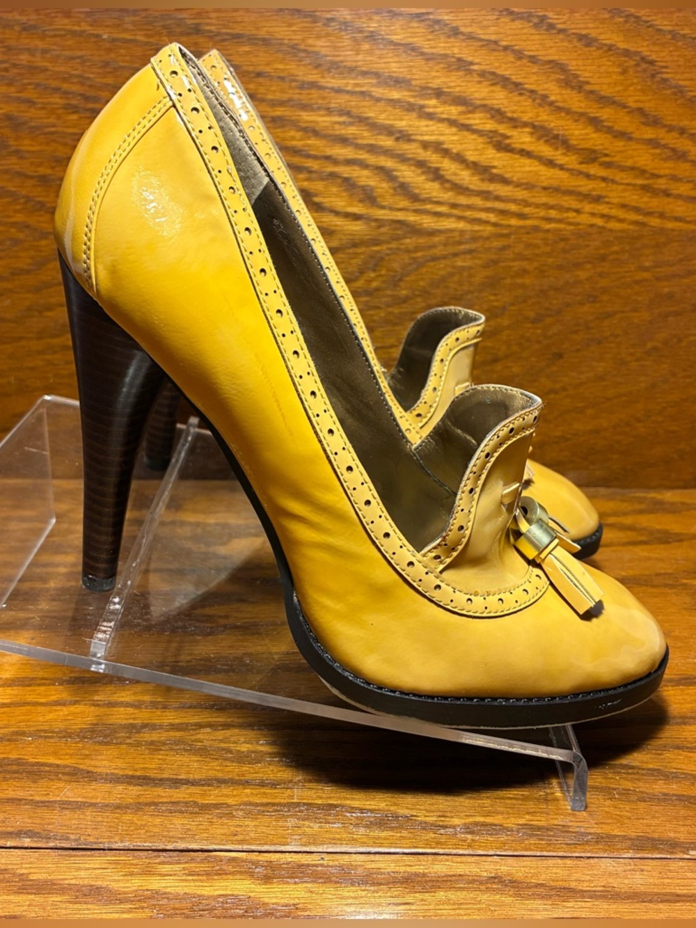 Sam Edelman Tan Patent Leather Tasseled Heeled Loafers Size 9 - Picture 4 of 15